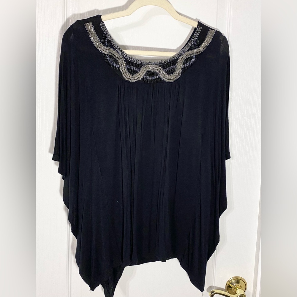 Y2K Romeo & Juliet Couture Beaded Side Ruffle Sleeveless Knit Top USA MADE Black